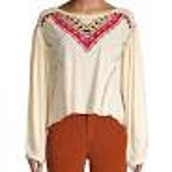 Free People Hand me down Embordered long sleeve top Size Small - Picture 1 of 4